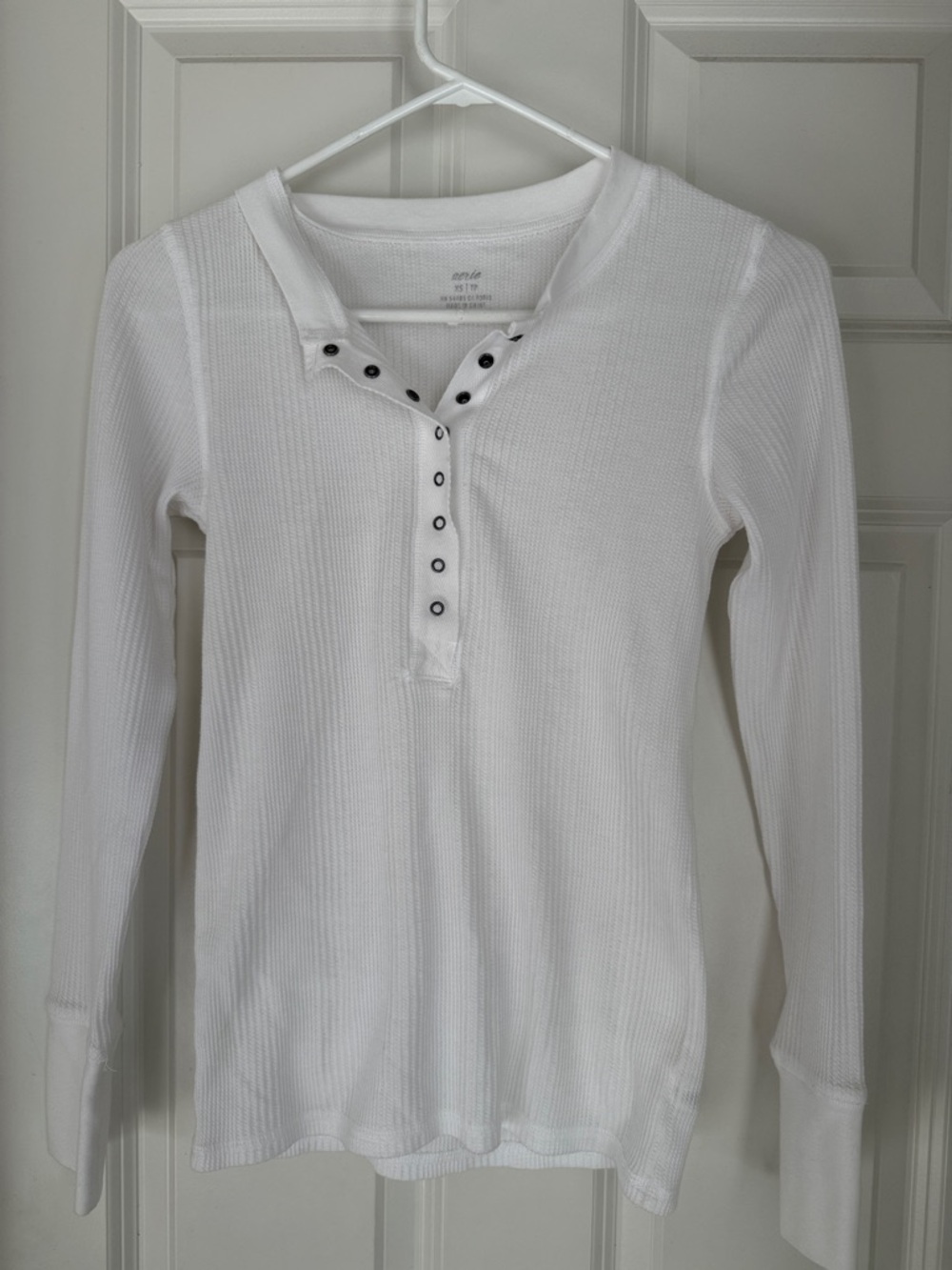 aerie White Waffle-Knit Henley Top